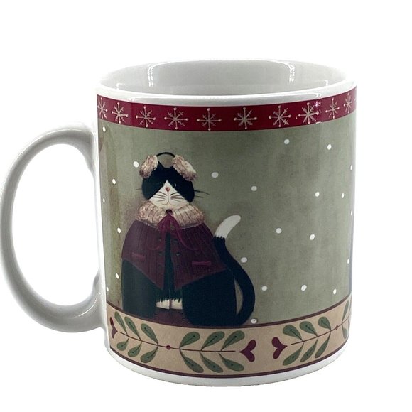 Oneida Christmas Mug Cats Holiday Stoneware Fiddlestix Microwave Dishwasher Safe - Picture 1 of 8